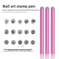 Stylo de stamping pour nail art, stylo tampon en silicone, stylo de transfert, outil DIY personnalisé pour la peinture à pois, les motifs floraux et le graffiti sur ongles, ensemble de 15 pièces