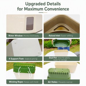 Jardinière rectangulaire auto-arrosante en plastique durable avec fenêtre de niveau d'eau visible pour plantes succulentes, balcon et légumes - Product Image 3