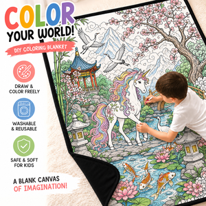 Couverture à colorier licorne DIY en velours duveteux lavable, personnalisable et créative, avec crayons aquarelles - Product Image 1