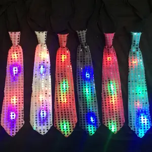 LED Colorful Glitter Sequin Tie Unisex Luminous Bow Tie For Bar Night Halloween Party