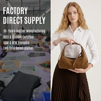 Sac bandoulière vintage en cuir véritable nubuck certifié LWG, sac à main souple en forme de croissant pour femmes, fabricant OEM