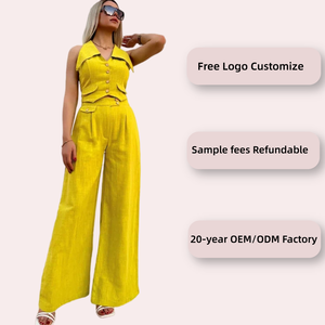 Vestitino Casual da donna completo due pezzi canottiera abbottonata con scollatura a V patta patta tinta unita - Product Image 2