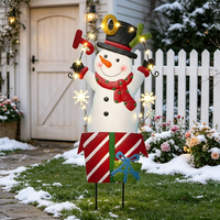 Décoration de jardin en fer forgé OEM ODM, motif Bonhomme de neige Joyeux Noël, pour extérieur et jardin avant-cour