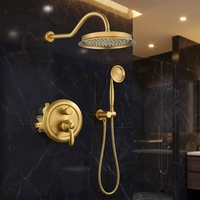 Système de douche encastré moderne en laiton, finition or brossé, avec valve de pression équilibrée, montage mural, garantie 5 ans, idéal pour hôpitaux