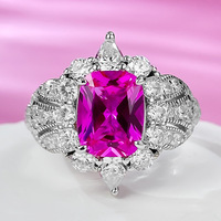 Cincin batu merah muda desain geometris baru perhiasan mewah ringan personalisasi perak 925