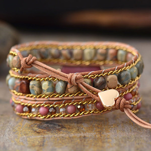 Bracelet en forme de cœur avec pierres tissées à la main, chaîne en cuir à 3 couches, bijoux de mode pour femmes, cadeau - Product Image 3