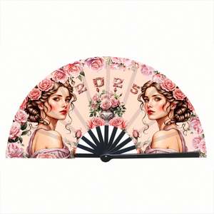 Éventail pliable en bambou de 33 cm pour festivals, promotions et fêtes – Éventail à main en nylon élégant avec motif peint - Product Image 2