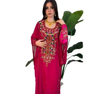 Regular Fit <b>Plus</b> <b>Size</b> Lightweight Georgette Beaded Handmade Flared Hem Floor Length High Neck Long Sleeve <b>Kaftan</b> Wedding Ramadan - Product Image 3