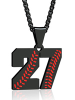 Numéro 0-99 Collier pendentif numéro de baseball Collier numéro de sport en acier noir inoxydable