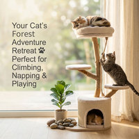 Arbre à chat en bois de luxe, tour d'escalade moderne pour chat, design antidérapant écologique, mobilier pour chat d'intérieur/extérieur à 2 niveaux, en carton