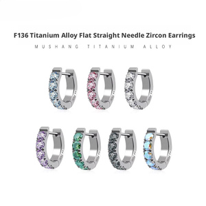 ต่างหูห่วงแบบเจาะหูสำหรับผู้หญิง แฟชั่นขายส่ง ประดับ<span class=keywords><strong>เพชร</strong></span>ซิคอนเกรด 5A สีสันสดใส ผลิตจากไทเทเนียมเกรด ASTM F136 สำหรับใส่แบบฝัง - Product Image 1