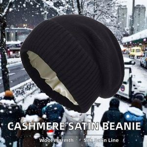 Cashmere Blend <b>Wool</b> Satin Lined Jacquard Cuffed Slouchy <b>Beanie</b> <b>Hat</b> for Unisex Adults Promotion Gift Keep Warm Comfortable Soft - Product Image 3