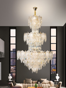 Artistique et élégant européen moderne hall d'hôtel salon salle de banquet lame de feuille trois couches doré Vrystal Long lustre - Product Image 2