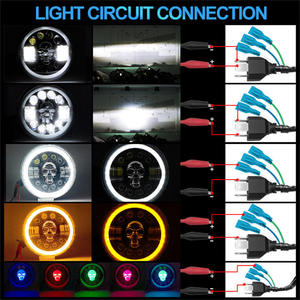 ไฟหน้า LED ทรงกลม 7 นิ้ว 1 ชิ้น ลายหัวกะโหลก พร้อมไฟสูง/ต่ำ ไฟเลี้ยว DRL ไฟวงแหวนหลากสี พร้อมฝาครอบ - Product Image 6