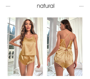 Novedad <span class=keywords><strong>de</strong></span> verano, Conjunto <span class=keywords><strong>de</strong></span> pijama Sexy con espalda descubierta para mujer, <span class=keywords><strong>ropa</strong></span> <span class=keywords><strong>de</strong></span> dormir <span class=keywords><strong>de</strong></span> satén sedoso, traje <span class=keywords><strong>de</strong></span> lencería, pantalones cortos para mujer, <span class=keywords><strong>ropa</strong></span> para el hogar PJS - Product Image 6