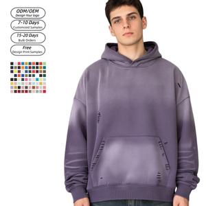 hot supplier Oversized casual Cropped Streetwear Distressed hoodie Heavyweight Thick Cotton Pullover essentials hoodie men - Product Image 1