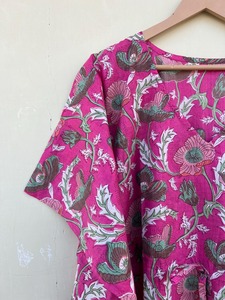 Robe longue en coton imprimé à la main rose, robe de plage, robe de nuit, robe maxi, robe de chambre, taille plus - Product Image 2