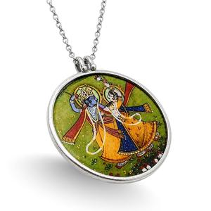 Colgante de Arte Miniatura Tradicional Indio con Diseño de Radha Krishna Bailando en Plata de Ley - Product Image 6