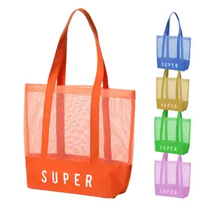 Wholesale Custom Logo Large Capacity Foldable Swimming Nylon Mesh Beach Tote Bag for Shopping