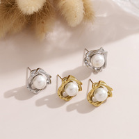 Boucles d'oreilles en acier inoxydable plaqué or 18 carats avec perles pour femme, monture carrée irrégulière, style vintage, délicates, cadeau de fête, vente en gros, OEM