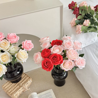 Rose artificielle réaliste en soie souple à branche unique pour centre de table de mariage, table à manger, fête, famille, arrangement floral en vase
