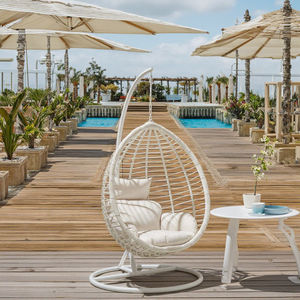 Moderna Sedia a Dondolo da Giardino Bianca in Rattan Sospesa per <span class=keywords><strong>Adulti</strong></span> Design a Uovo in Metallo e Tessuto per Esterni - Product Image 2