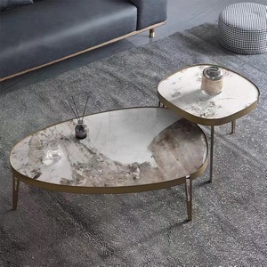 Tavolino da Salotto Vintage Industriale Stile Loft Retrò Chic con Struttura in Ferro Spazzolato Bronzo Convertibile e Pieghevole, Piano in Pietra Sinterizzata - Product Image 6