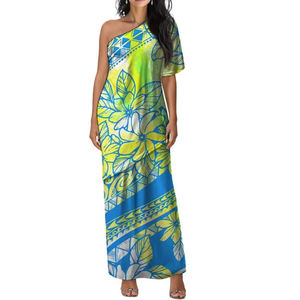 Robe longue d'été florale sexy de style polynésien, élégante, taille haute, épaules dénudées, décontractée et respirante pour femme, idéale pour la plage et les îles hawaïennes - Product Image 3