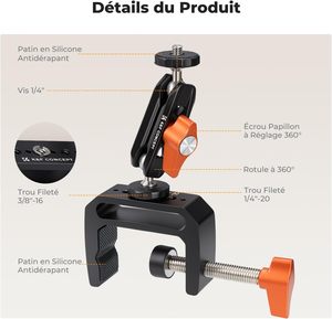 K&F CONCEPT Super Clamp Bureau con Brazo Mágico 360 °   1/4" 3/8" |   Soporte de Cámara con Doble Rótula, Soporte para Monitor MS-38 - Product Image 6