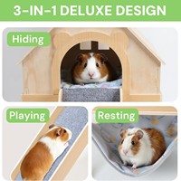 Hamac détachable, maisonnette en bois monobloc pour animaux de compagnie, maison d'évacuation pour cochon d'Inde, en bois massif avec échelle, utilisation intérieure/extérieure toutes saisons