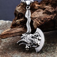 Vintage Rune Amulette En Acier Inoxydable Hache Pendentif Collier Hommes Bijoux Cadeau