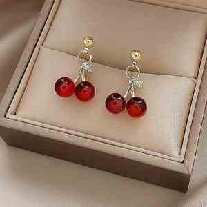 New Temperament Red Cherry Drop Earrings Suitable for Women Personality <b>Sweet</b> Girls Cute Party Earrings Charm Jewelry Gifts - Product Image 4