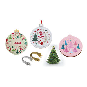 Set di Palline di Natale in Legno CMYK con Design Albero per Decorazioni Festive - Product Image 1