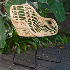 Chaise de salle à manger moderne en rotin naturel, fauteuil d'extérieur en osier, mobilier scandinave pour patio, café, restaurant avec pieds en métal - Product Image 1