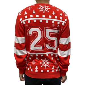 Suéter Feo de Punto Jacquard con Rayas Rojas y Blancas y Cuello Redondo para Otoño e Invierno, Venta al por Mayor de Fábrica, para Fiestas Navideñas - Product Image 2