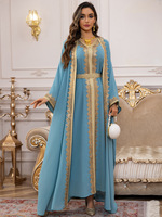 Moyen-Orient mode musulmane 2 pièces Abaya ensemble Robe turque Robe de soirée islamique longue Dubaï Abaya avec dentelle dorée