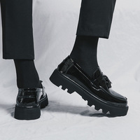 IStapromo Geschenke Herren Casual Erhöhende Slip-On Handgefertigte Lederschuhe Schwarze Farbe Atmungsaktive Lackleder-Anzugschuhe