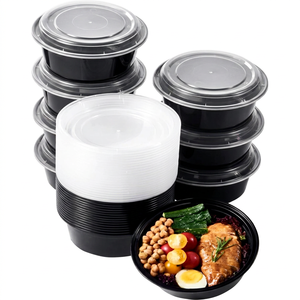 Lonchera Redonda Negra Desechable de Plástico de 1000 ml/34 oz-51 oz, Apta para Microondas, para Preparación de Comidas - Product Image 1