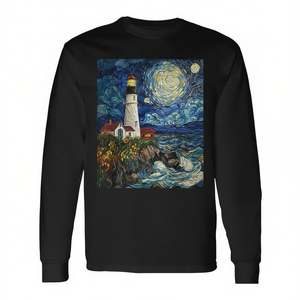 T-shirt en coton doux à manches longues avec motif de dessin animé Lighthouse Sea Graphic pour toutes les saisons - Product Image 2