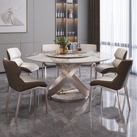 Table de salle à manger ronde extensible en fer avec plateau en pierre frittée et plateau tournant, design moderne pour hôtels et restaurants