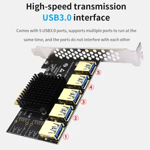 TISHRIC PCIE 1X a 5 Puerto USB Tarjeta adaptadora de ranura exprés 1x a 8x USB 3,0 Adaptador de expansión de concentrador multiplicador-Accesorios de computadora