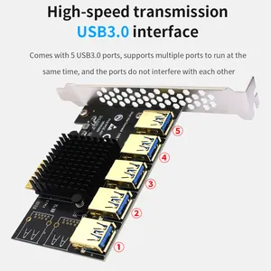 Tishric Pcie 1X đến 5 cổng USB nhanh khe cắm bộ chuyển đổi thẻ 1X đến 8x USB 3.0 nhân Hub mở rộng bộ chuyển đổi-Phụ kiện máy tính