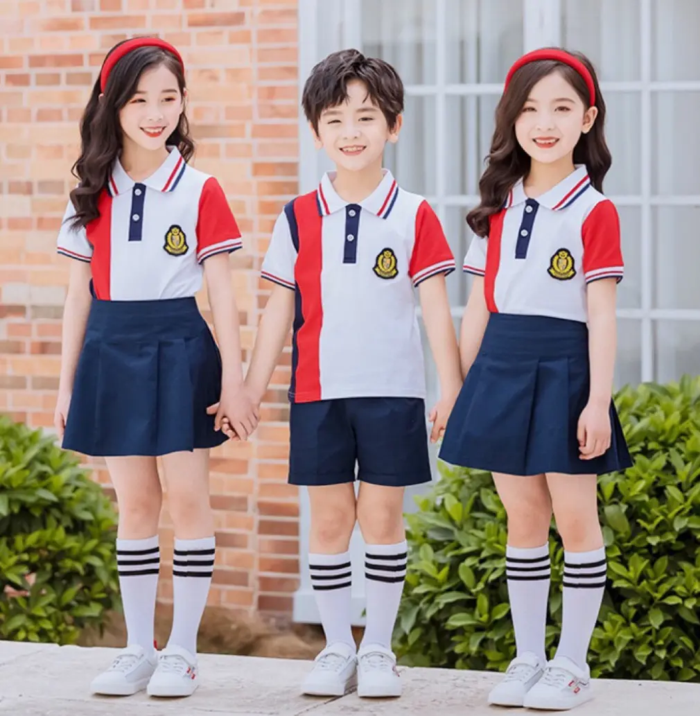 Boys girls USA 100% cotton material summer kindergarten school uniform set