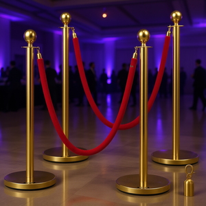 Poteaux de délimitation avec corde en velours rouge de 38 pouces, ensemble de barrières de file d'attente dorées pour événements - Product Image 2