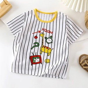 เสื้อยืดเด็กคุณภาพสูง ผ้าฝ้าย แขนสีแดง ตัวเสื้อสีขาว พิมพ์ลายการ์ตูน เสื้อผ้าเด็กชายหญิง เสื้อฤดูร้อน - Product Image 4