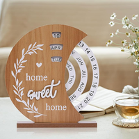 Horloge de bureau circulaire en bois brun au design moderne avec affichage de la lune et des aiguilles, calendrier mécanique multifonction rotatif