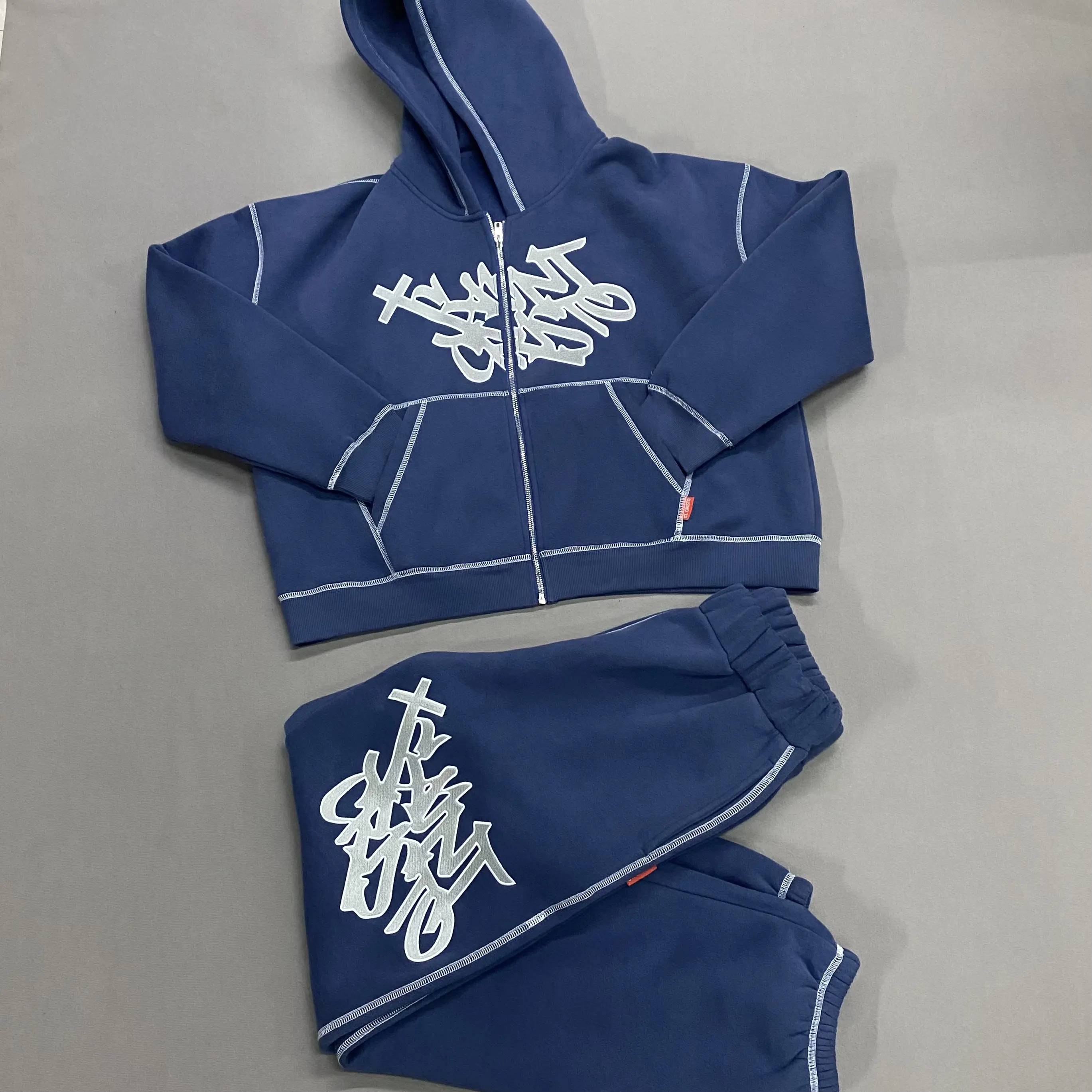 TT969 OEM /ODM High quality 100% Cotton Fleece Embroidery Spring Hoodie and Shorts One sets for men