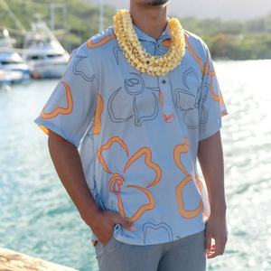 Camisa Polo para Hombre con Estampado Hawaiano, Personalizada, Texturizada, Transpirable, de Lino y Algodón - Product Image 1