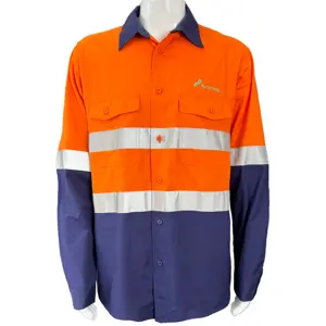 Wholesale Industrial Safety Workwear Security Cotton High Visibility Reflective Long Sleeve Men Custom Work Shirt