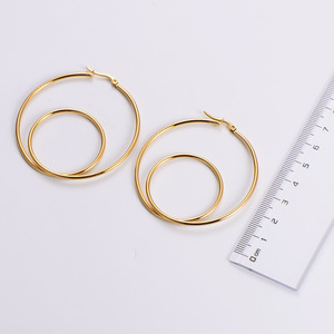 Accessories Women Fashion Jewelry Non Tarnish <strong>Double</strong> Big Hoop Earrings <strong>Stainless</strong> <strong>Steel</strong> Gold Plated